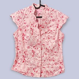 Lily Pulitzer wavy v neck collared Printed Short Sleeve Blouse